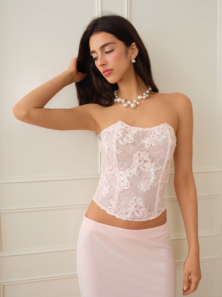 J TheChosen "Rosey Veil" Lace Sequin Fishbone Bustier