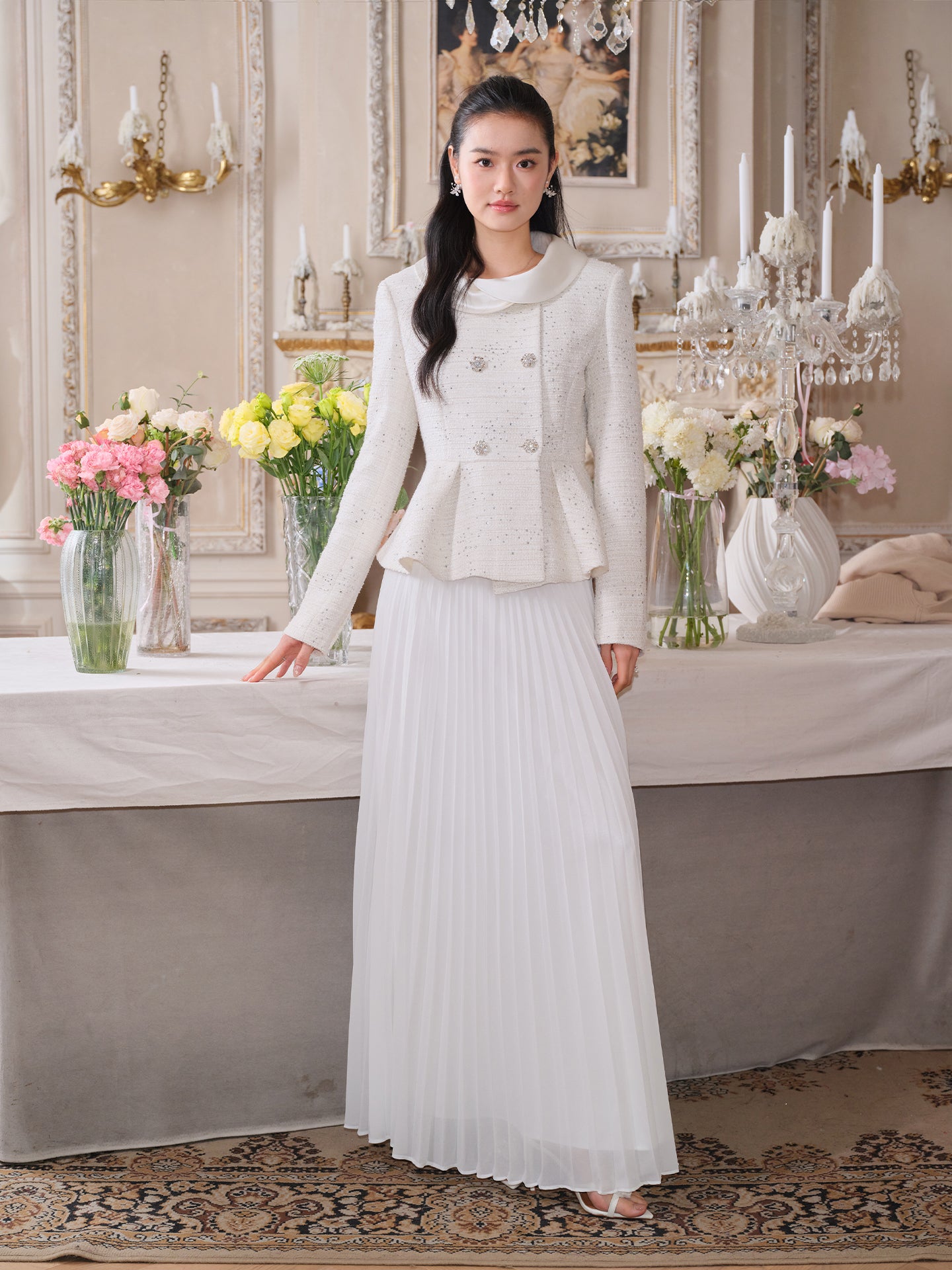 J TheChosen Crystal Pleated Tweed Set