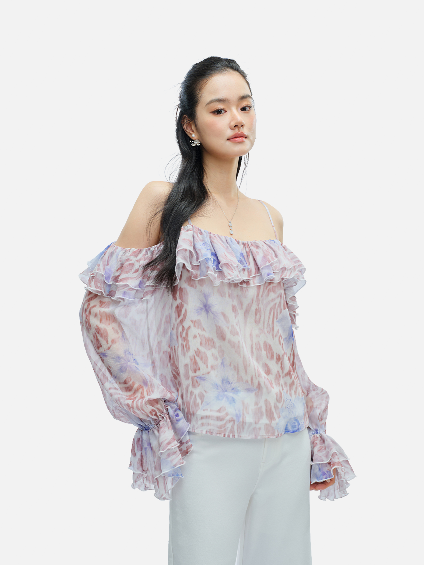 J TheChosen Leopard Chiffon Ruffle Top