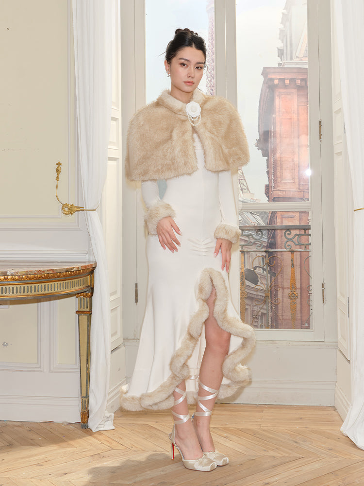 J TheChosen Fur Wrap Dress Set