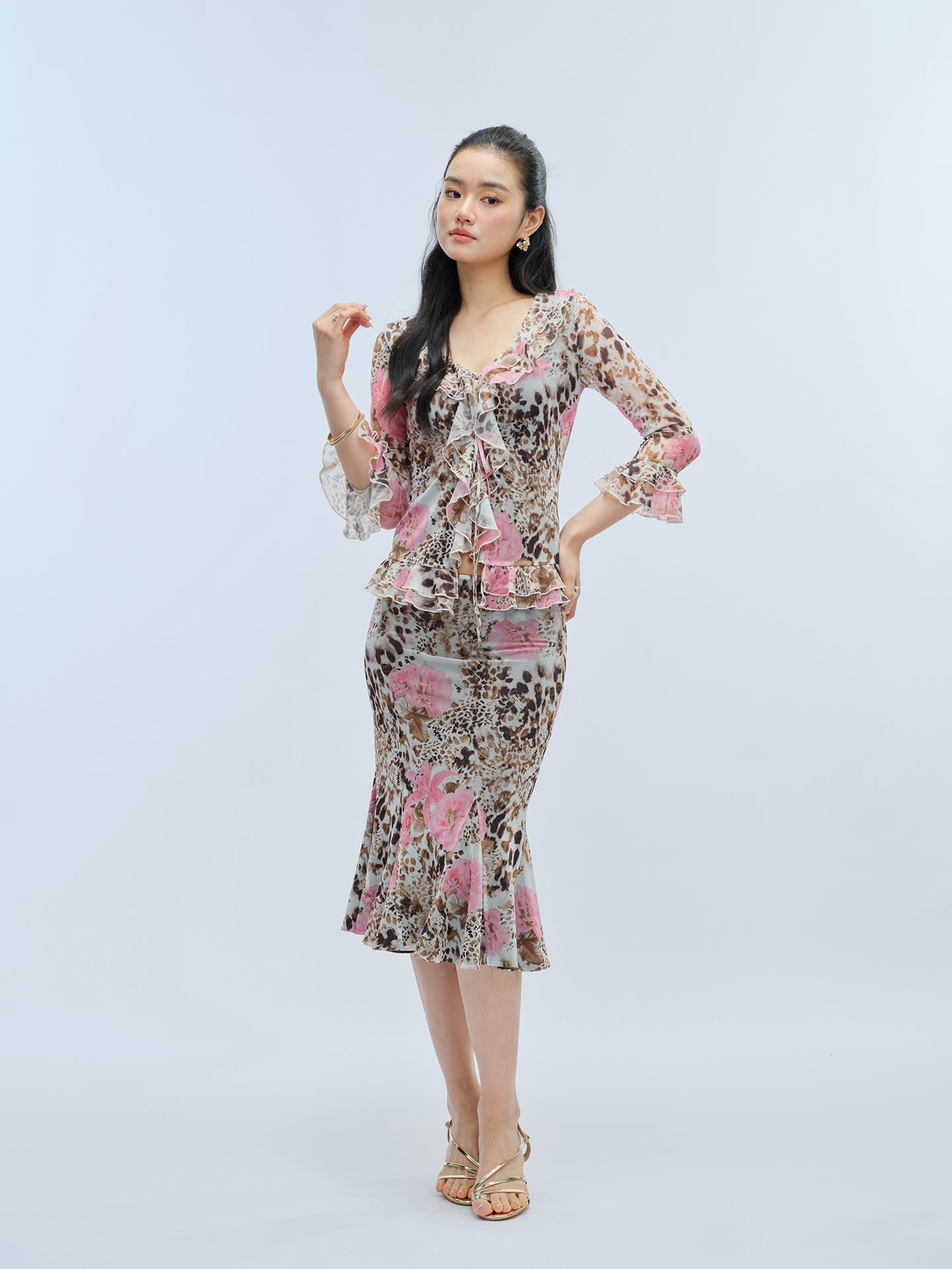 J TheChosen Leopard Mesh Ruffle Mermaid Set