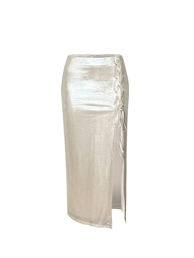 J TheChosen Champagne Glossy Short Skirt