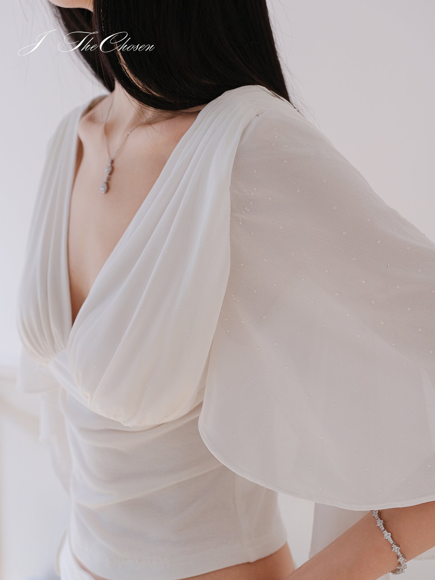 J TheChosen White Mesh Rhinestone Top