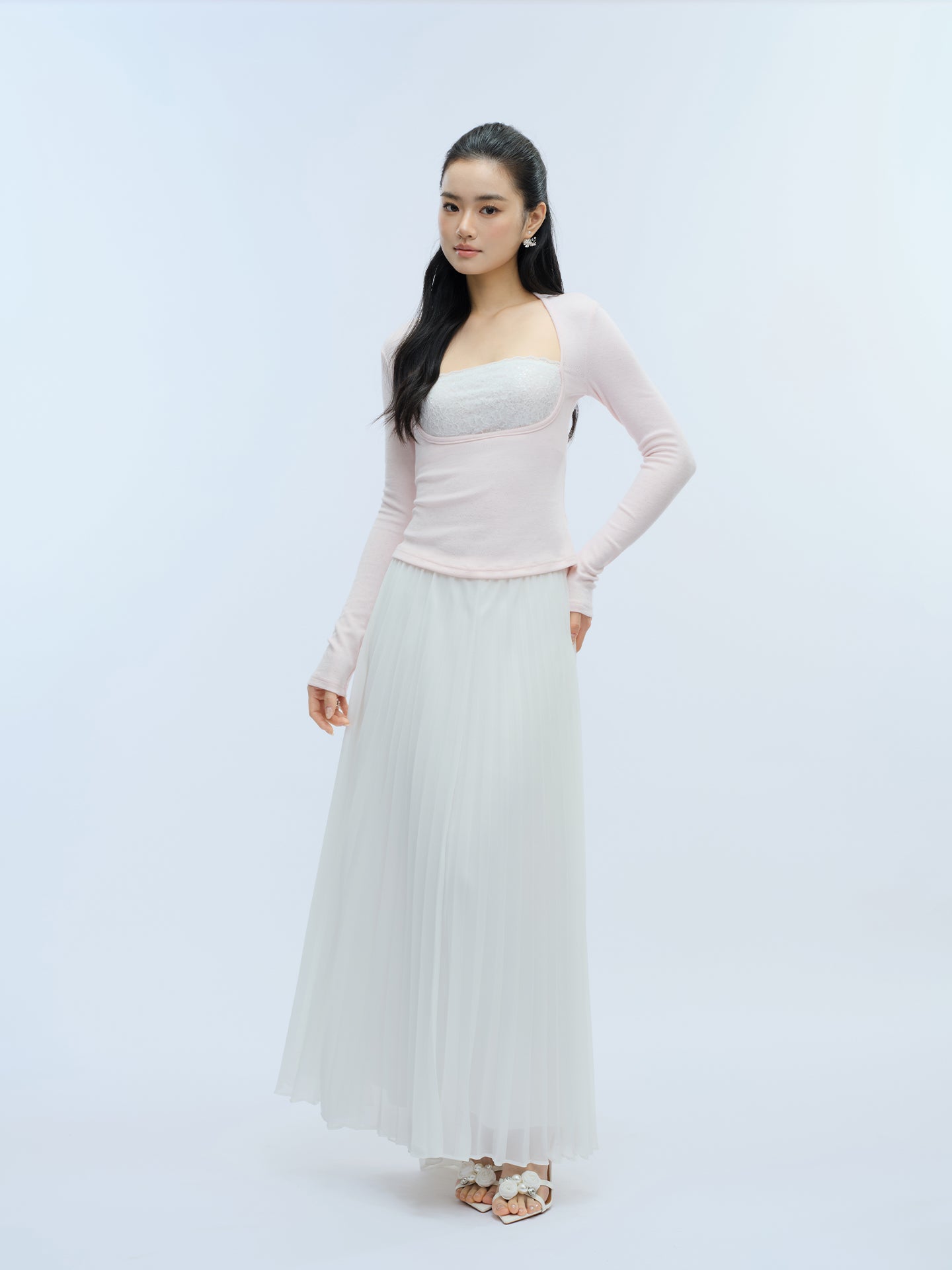 J TheChosen Faux Two-Piece Sequin Lace Knit Top
