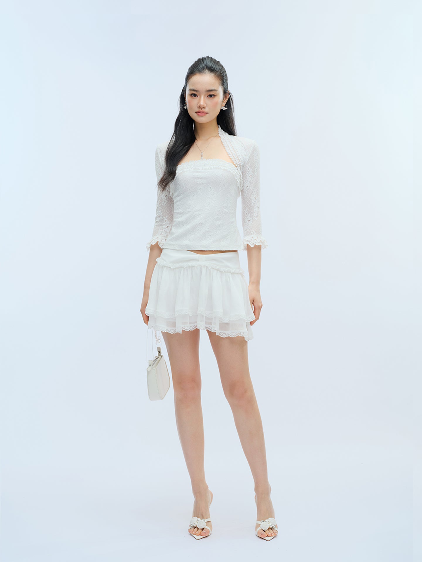 J TheChosen Sheer Butterfly Bow Tiered Mini Skirt