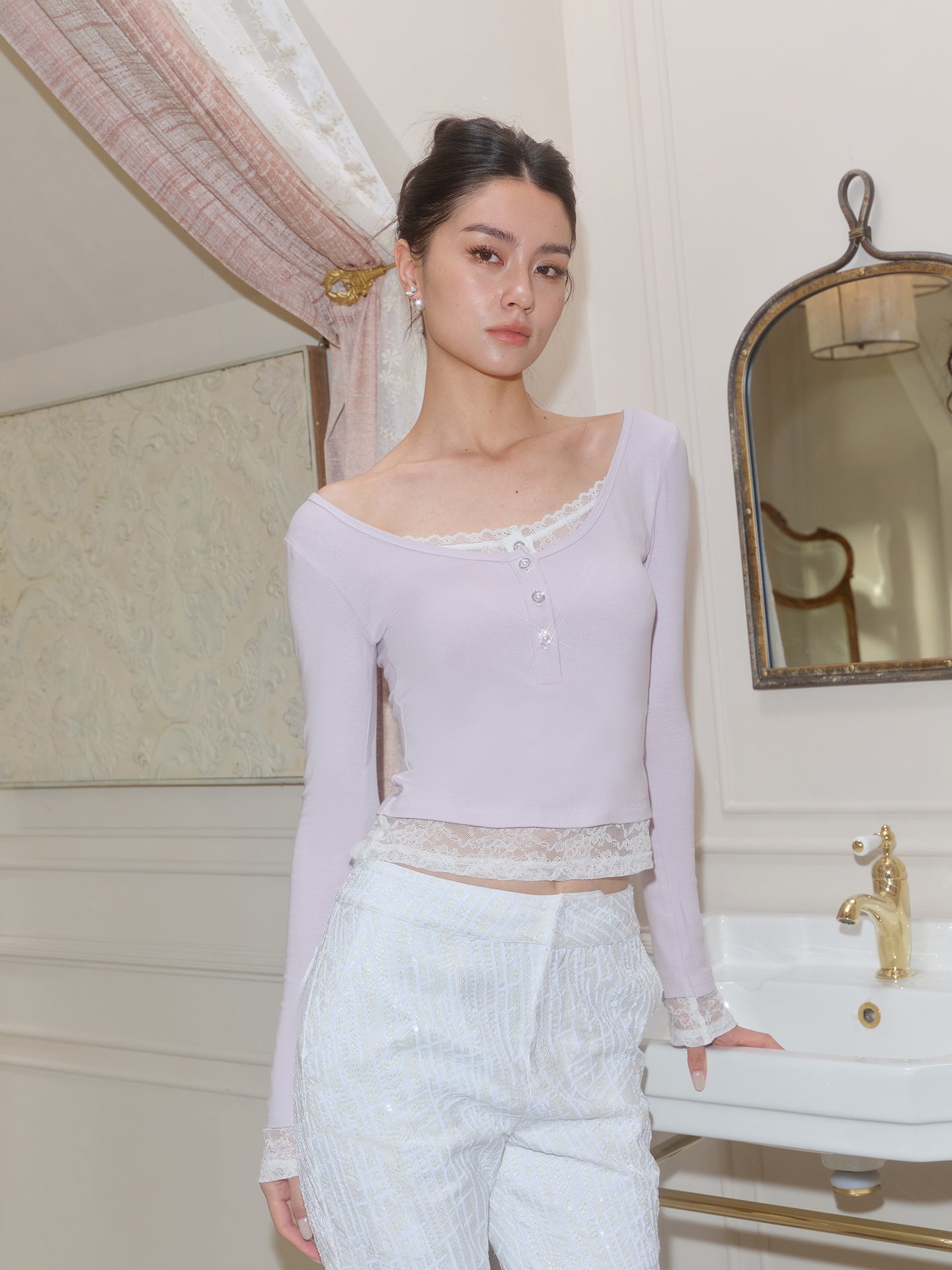 J TheChosen Two-Piece Lace Henley Top