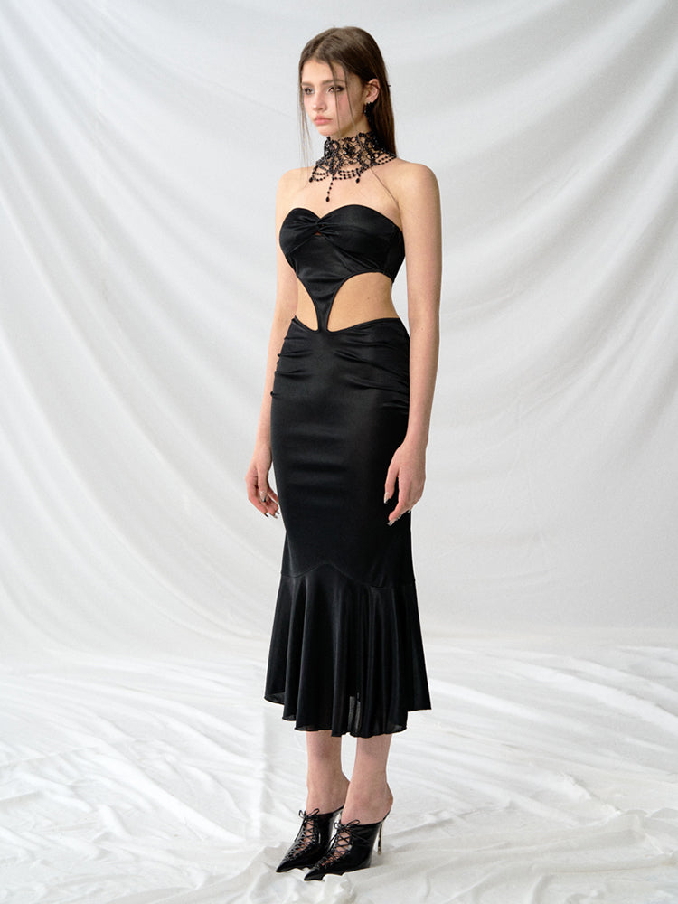 J TheChosen Black Lace Mermaid Dress and Scarf Set