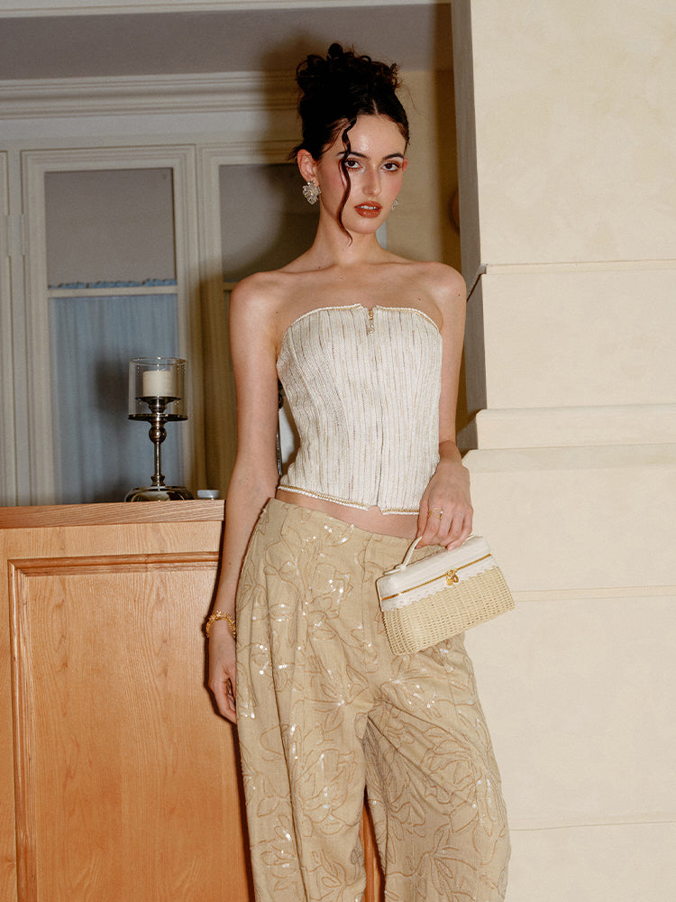 J TheChosen Champagne Shiny Silk Corset Top