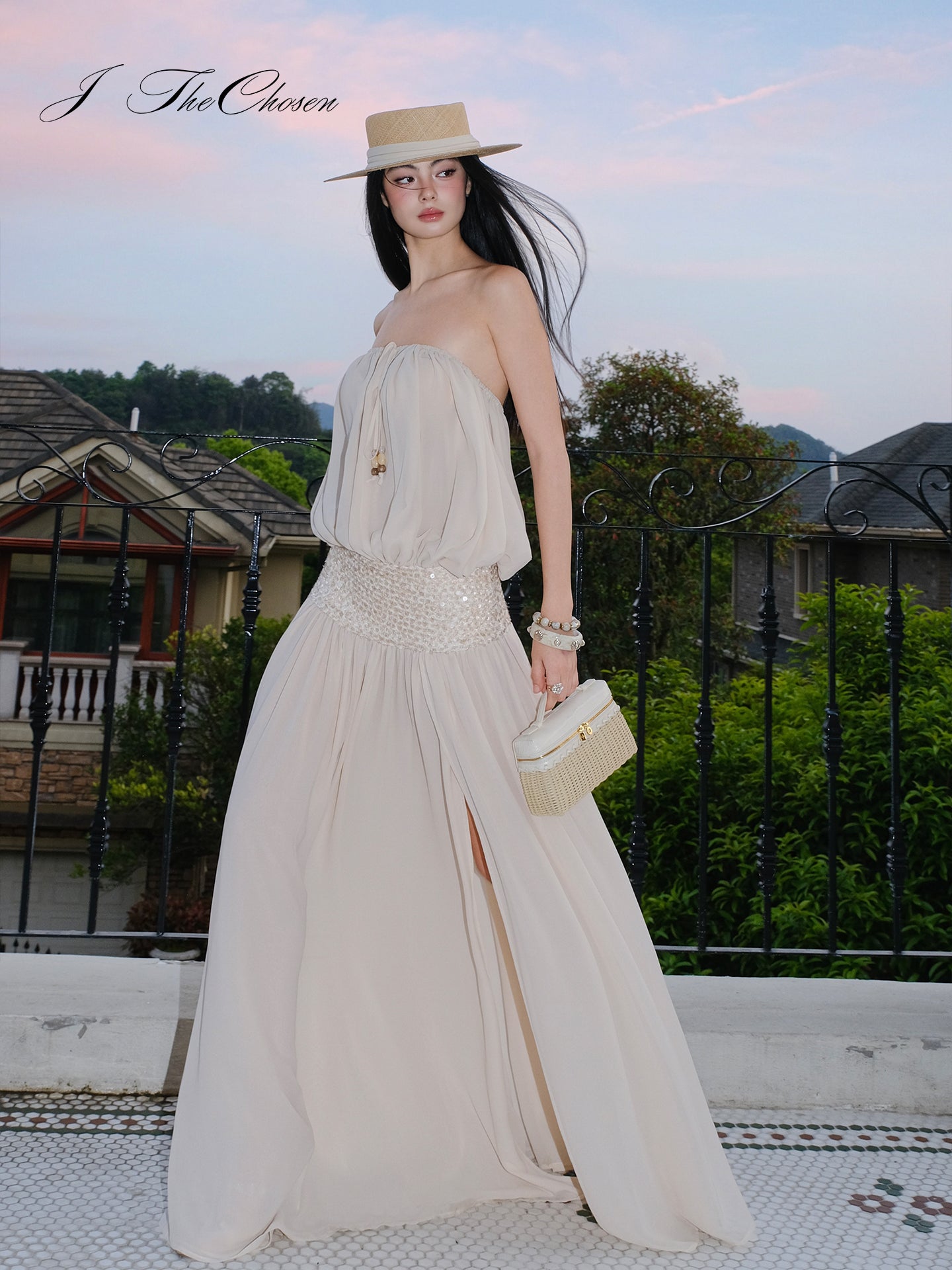 J TheChosen Strapless Sequin Flared Dress