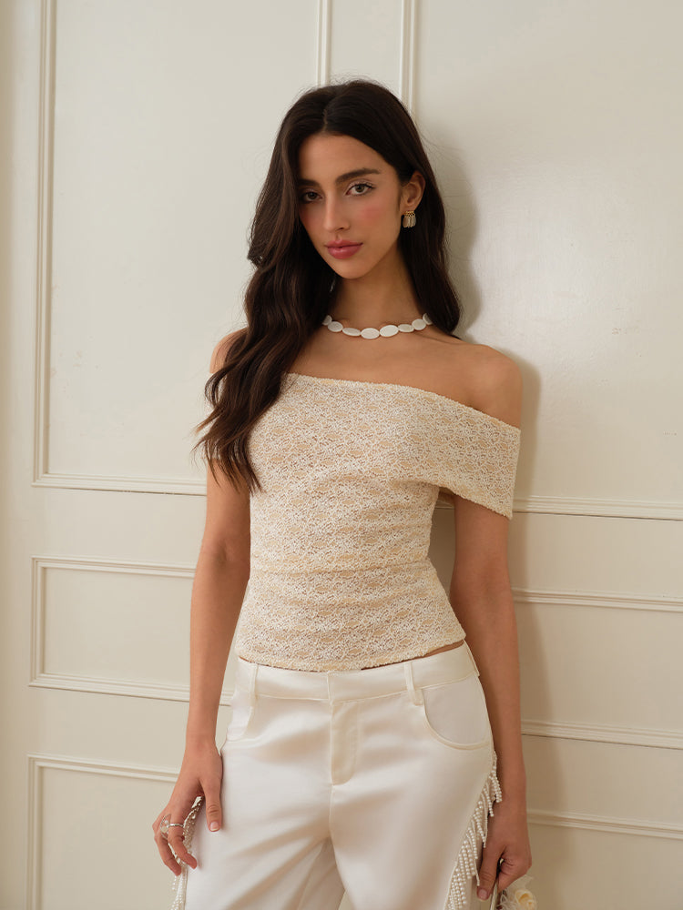J TheChosen "Floral Grace"Off-Shoulder Back flower Lace Top