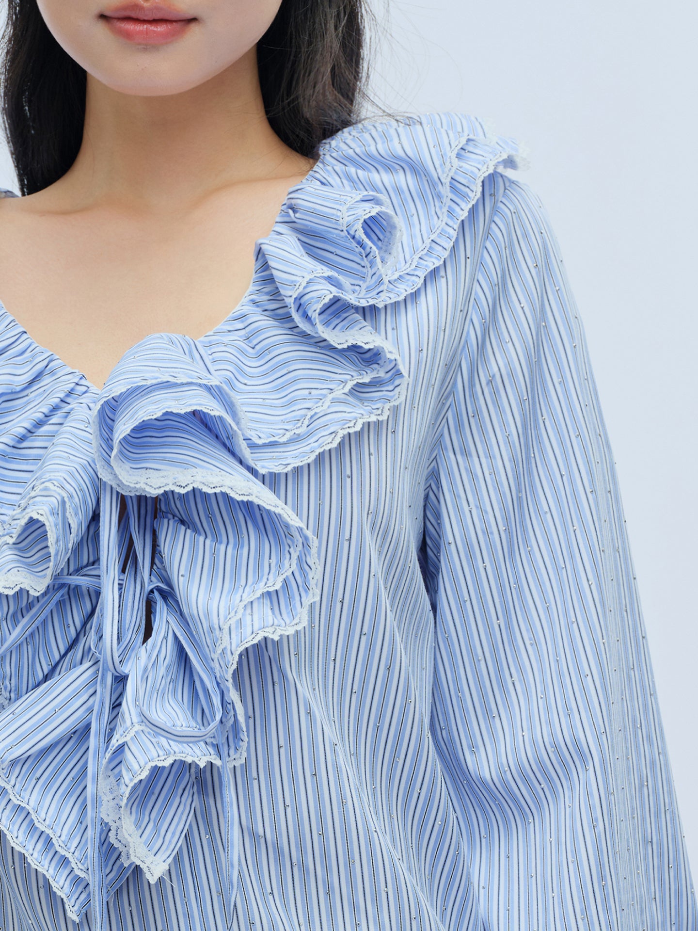 J TheChosen Striped Tie-Front Ruffle Two-Piece Set