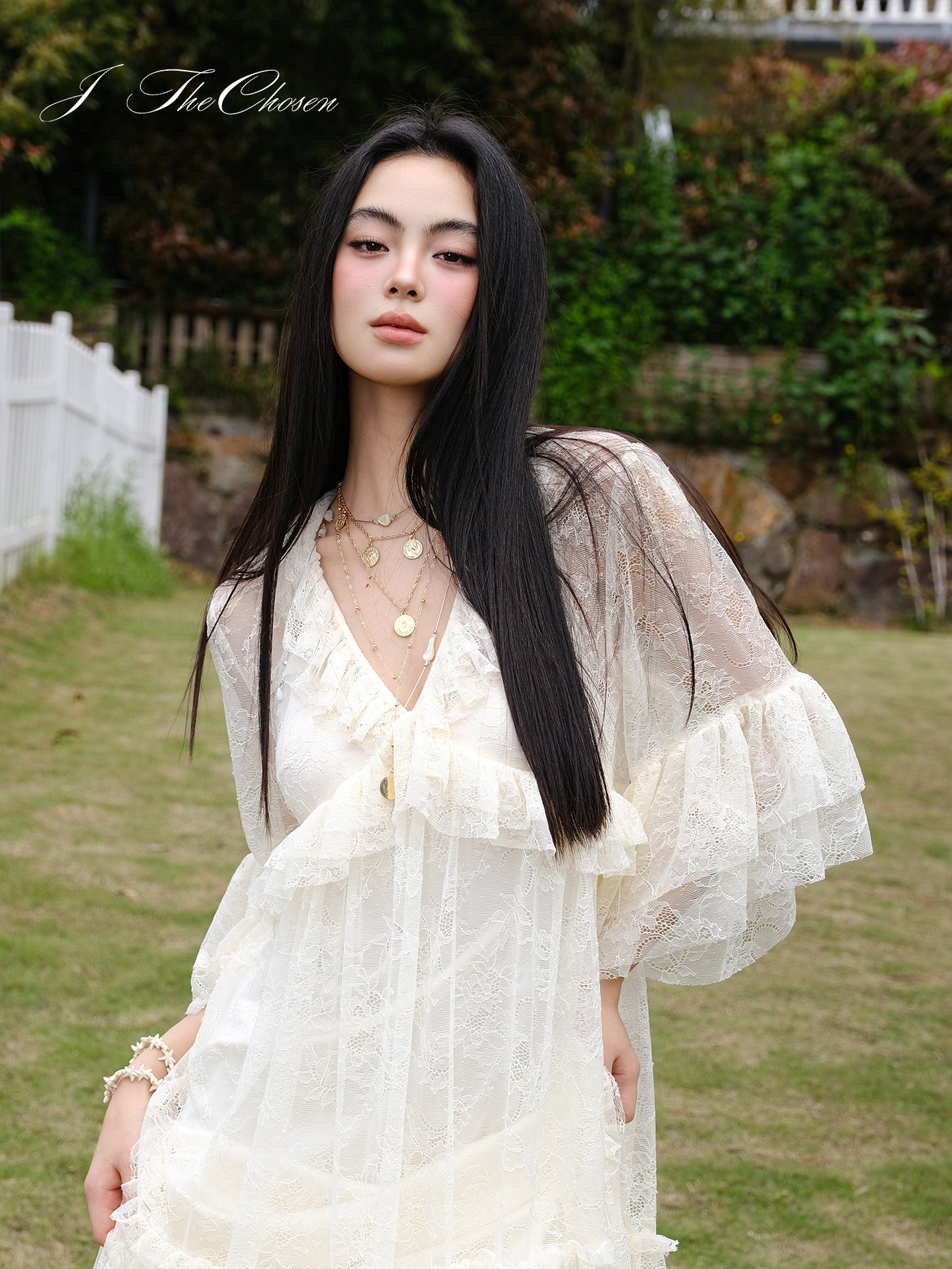 J TheChosen Lace Layered Ruffle Dress