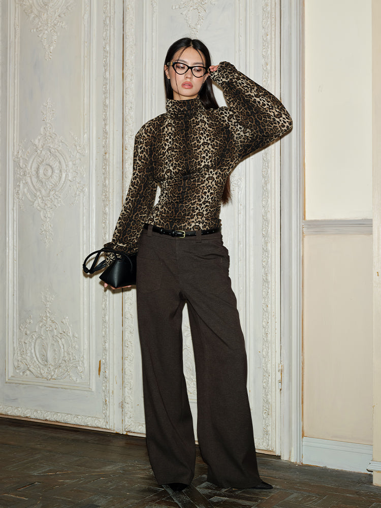 J TheChosen "Spectral" Leopard-Print Turtleneck Top