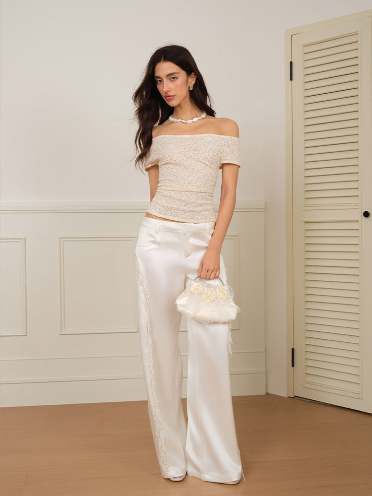 J TheChosen "Floral Grace"Off-Shoulder Back flower Lace Top