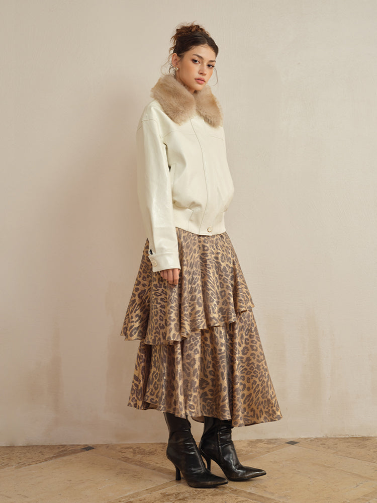 J TheChosen Asymmetrical Leopard Print Long Skirt