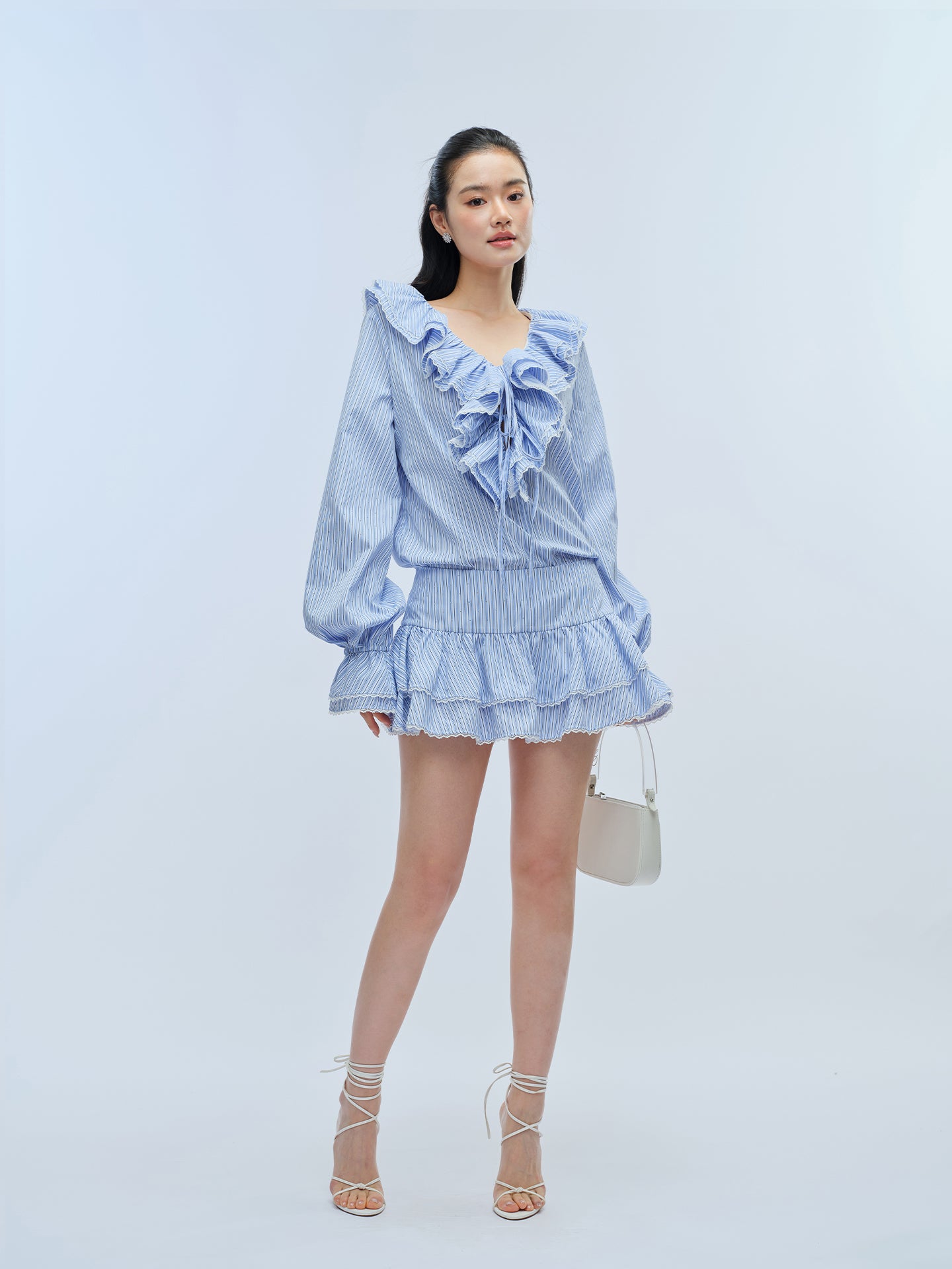 J TheChosen Striped Tie-Front Ruffle Two-Piece Set