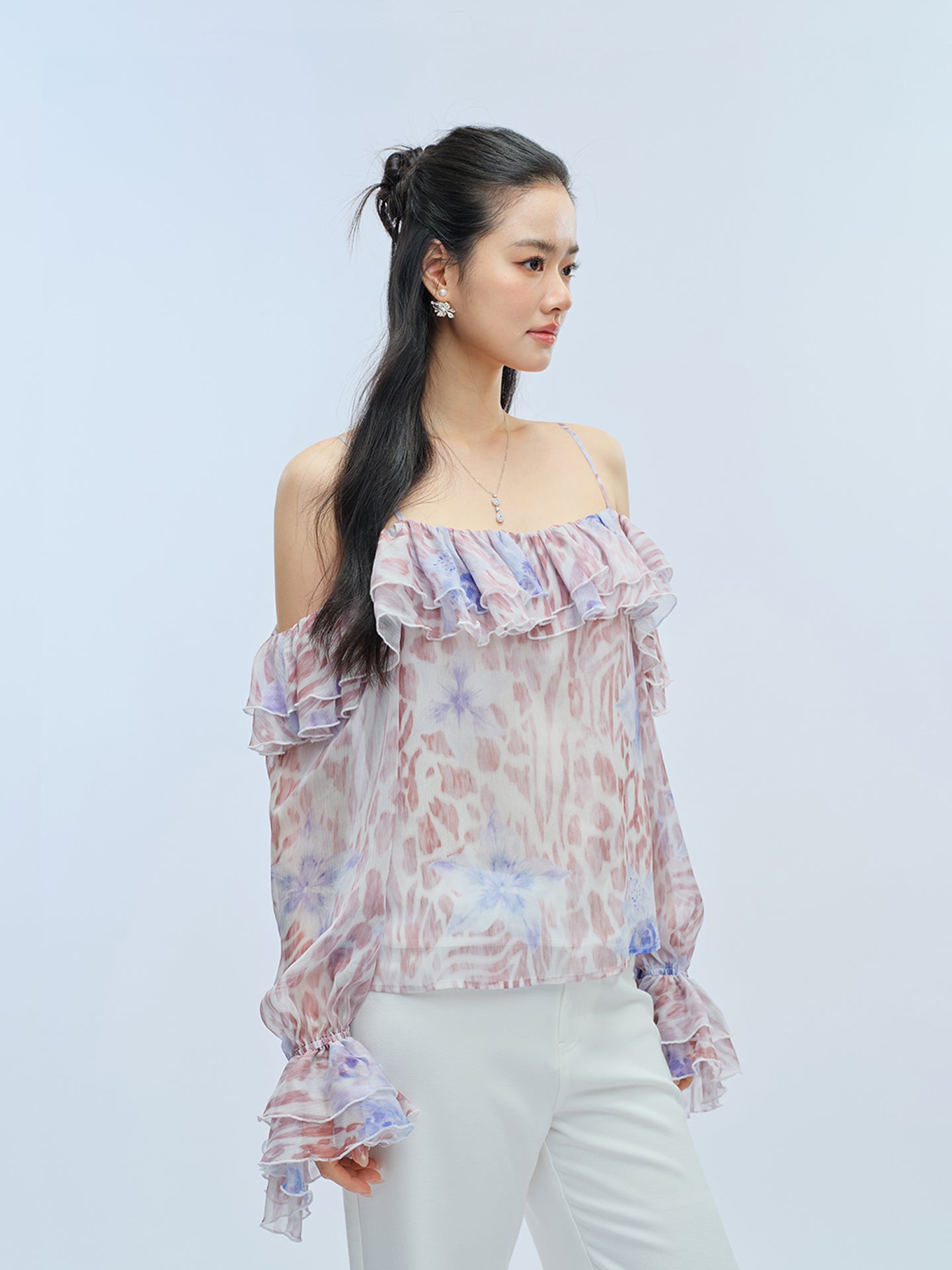 J TheChosen Leopard Chiffon Ruffle Top