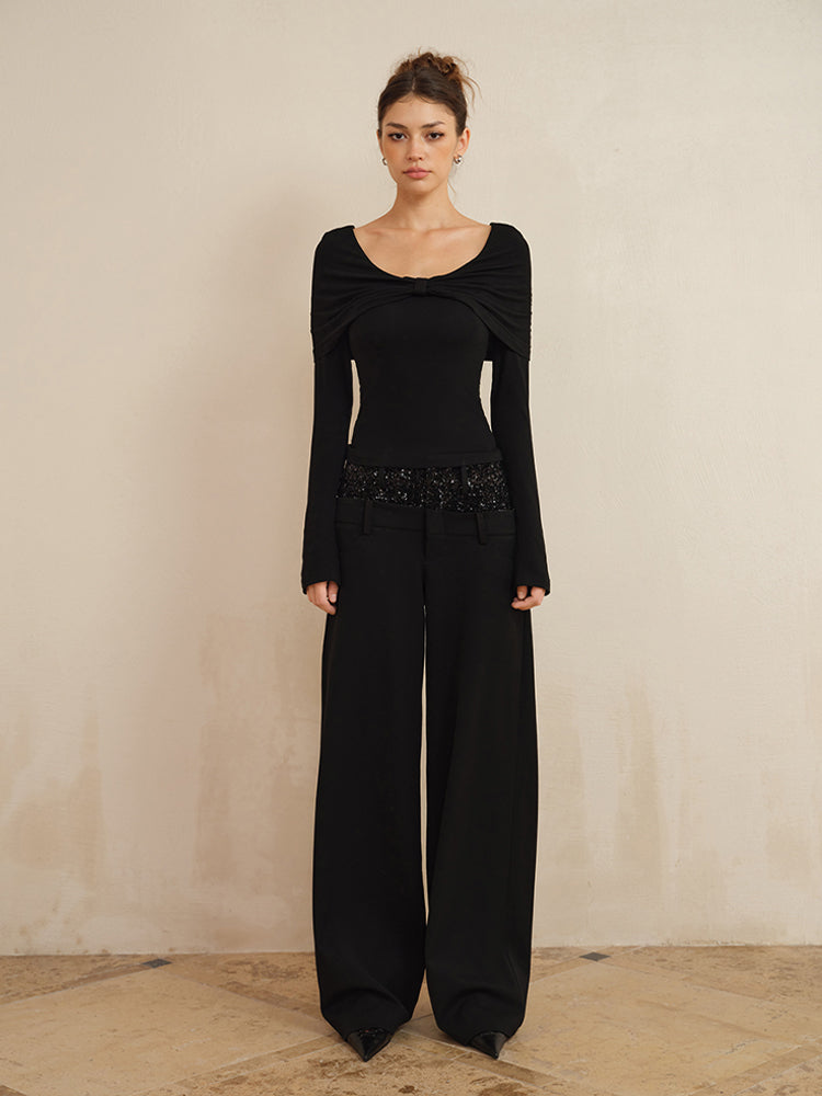 J TheChosen Dual-Waist Sequin Patchwork Wide-Leg Pants