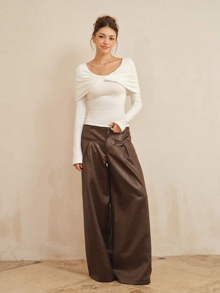 J TheChosen Satin-Textured Leather Wide-Leg Pants