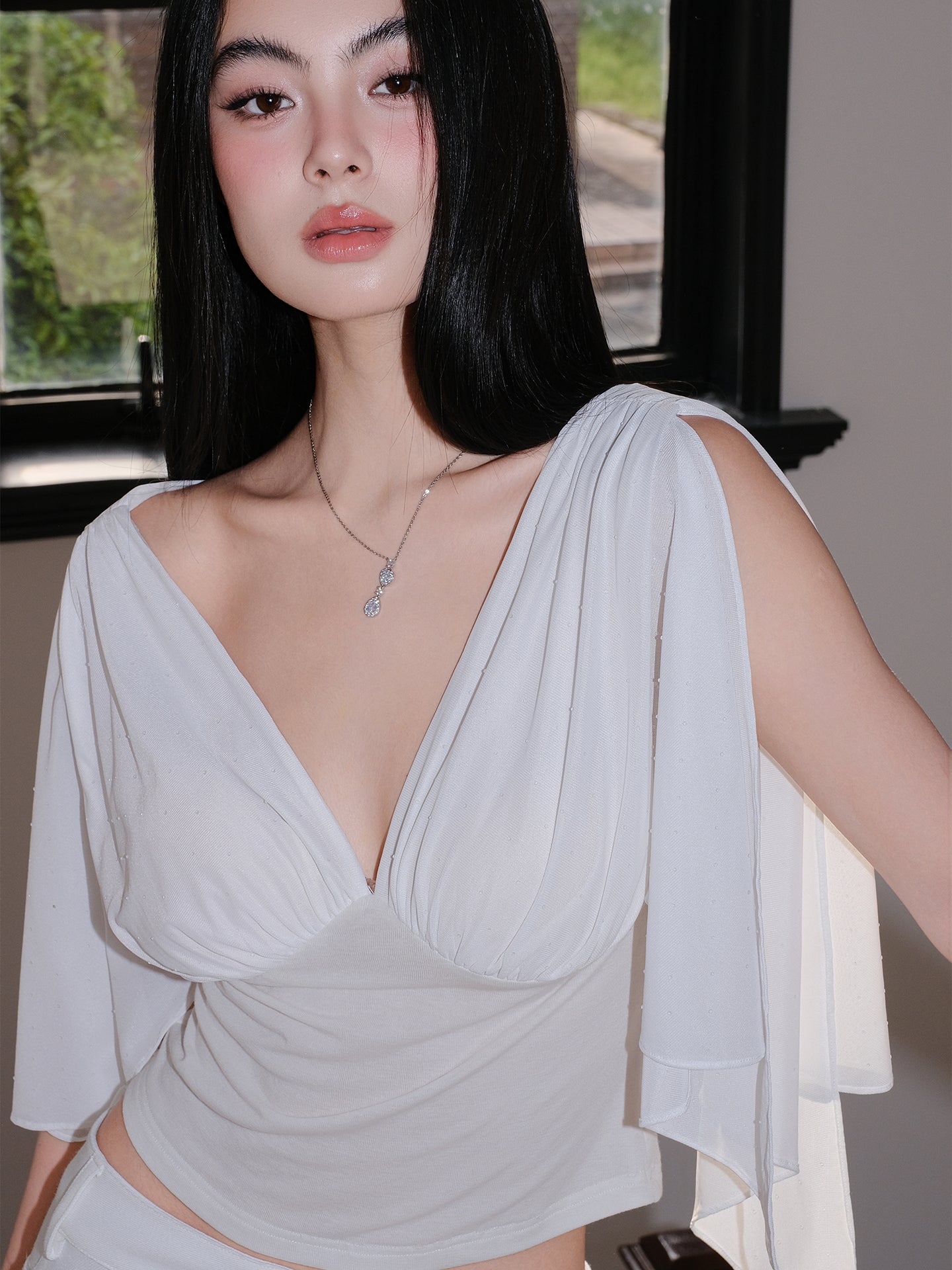 J TheChosen White Mesh Rhinestone Top