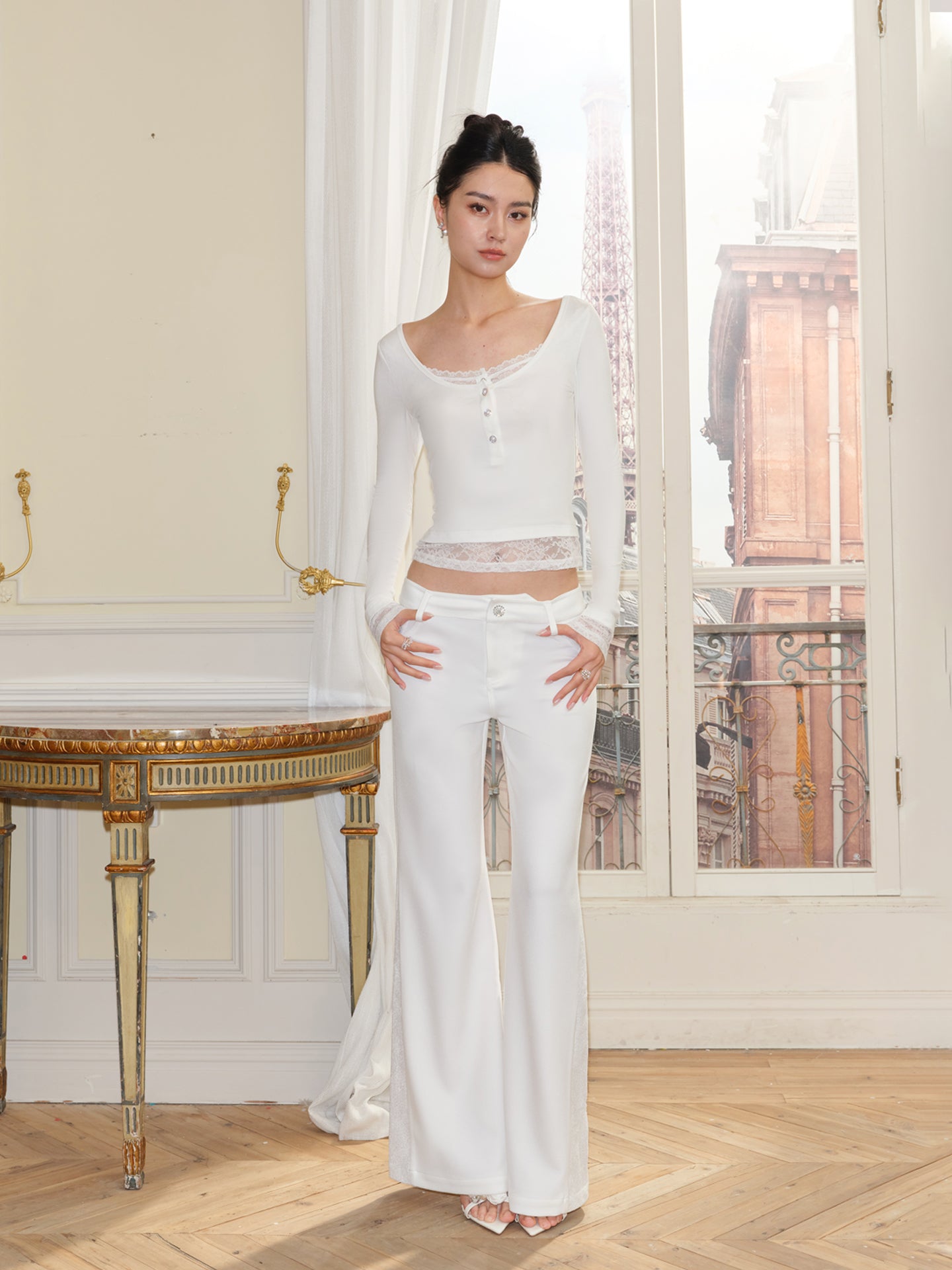 J TheChosen Two-Piece Lace Henley Top