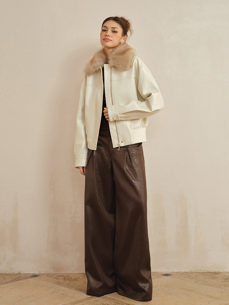 J TheChosen Satin-Textured Leather Wide-Leg Pants
