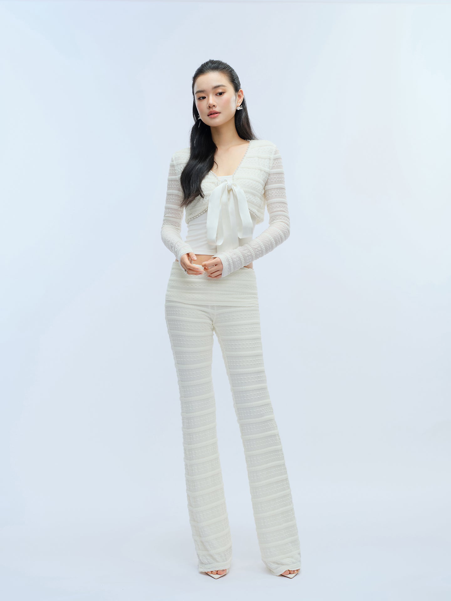 J TheChosen Beaded Lace-Up Tiered Cardigan Set