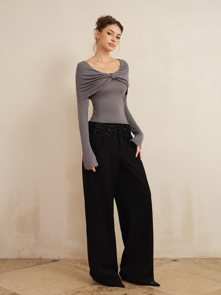 J TheChosen Dual-Waist Sequin Patchwork Wide-Leg Pants