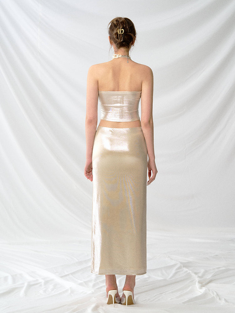 J TheChosen Champagne Glossy Short Skirt