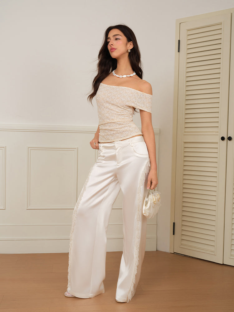 J TheChosen "Floral Grace"Off-Shoulder Back flower Lace Top