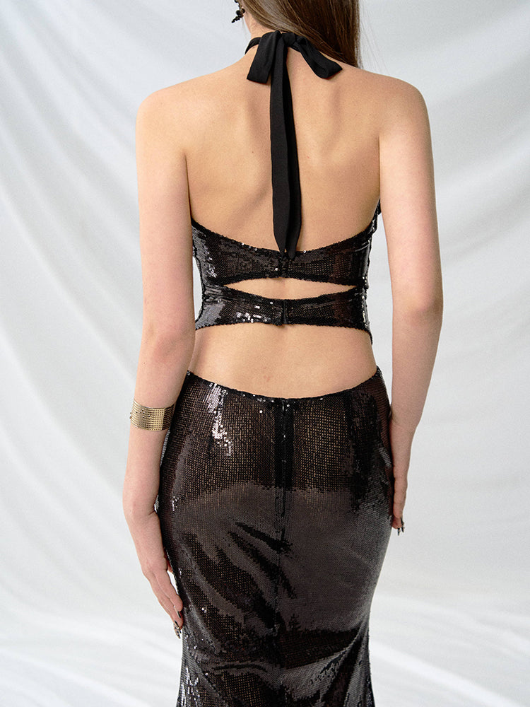 J TheChosen Black Sequin Fishtail Skirt