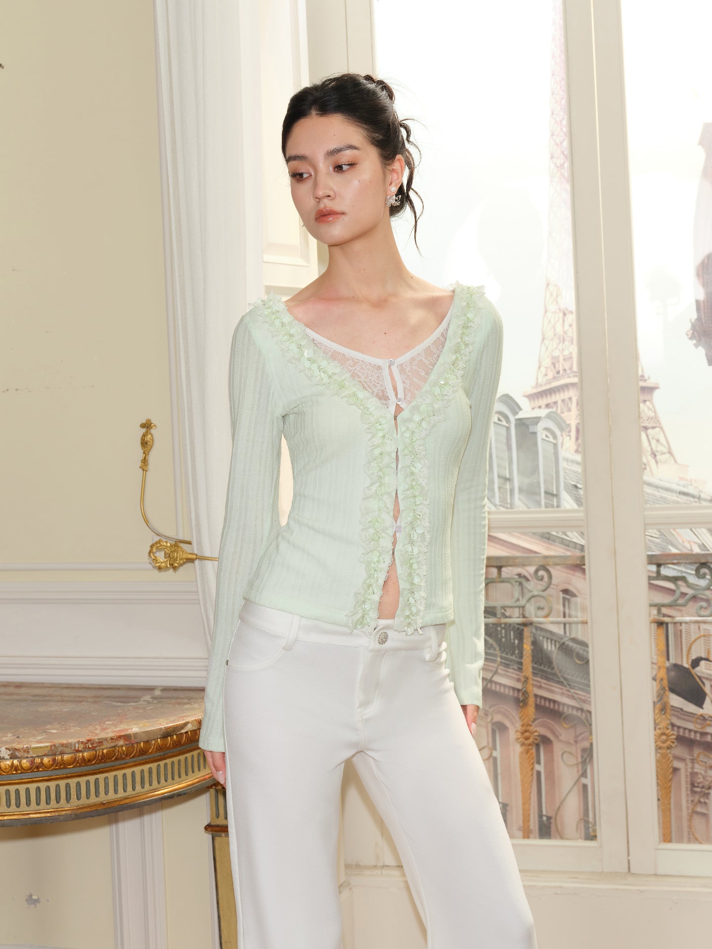 J TheChosen Mint Two-Tone Cardigan
