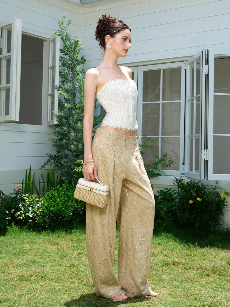 J TheChosen Champagne Shiny Silk Corset Top