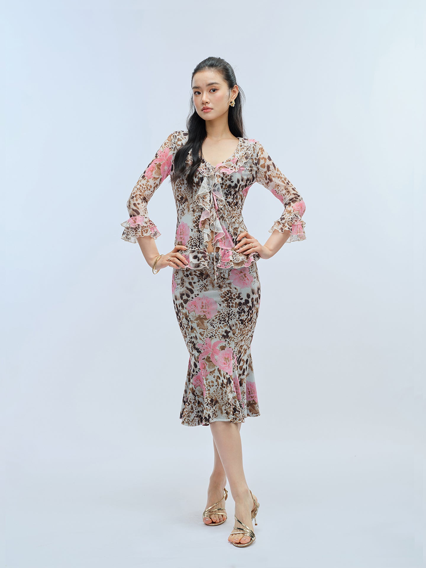 J TheChosen Leopard Mesh Ruffle Mermaid Set