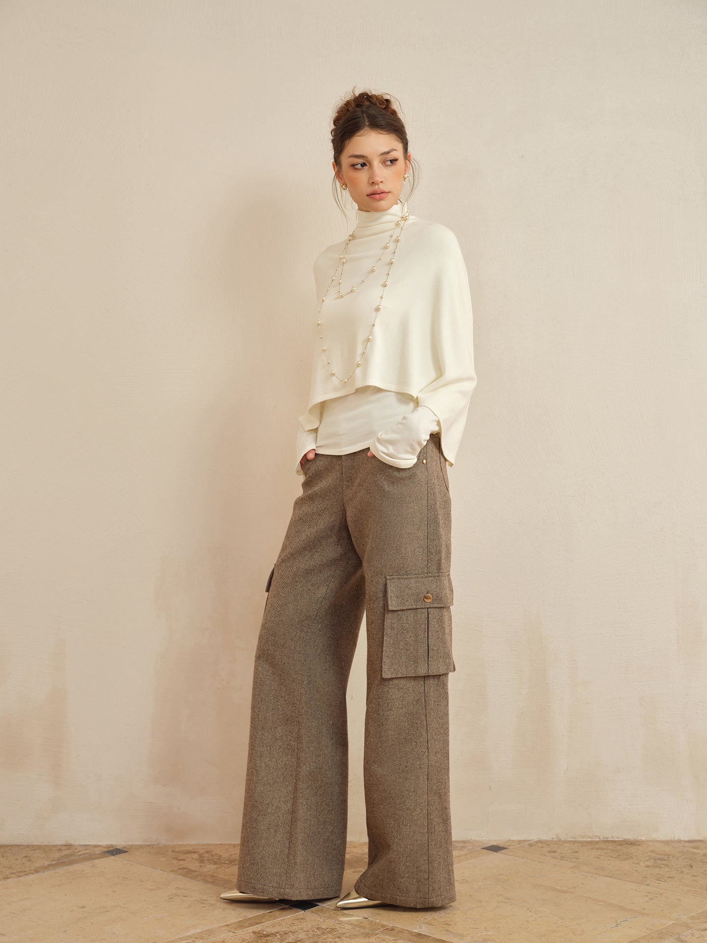 J TheChosen Gold-Thread Utility Wide-Leg Pants