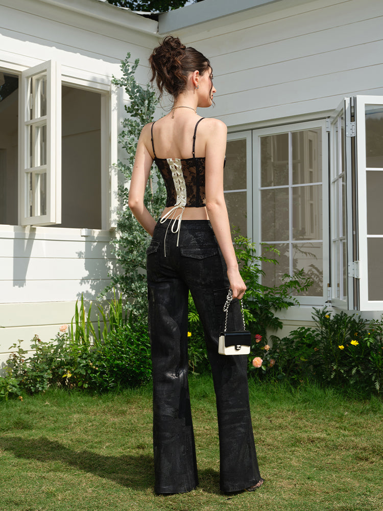 J TheChosen Satin Sequined Lace Corset Top