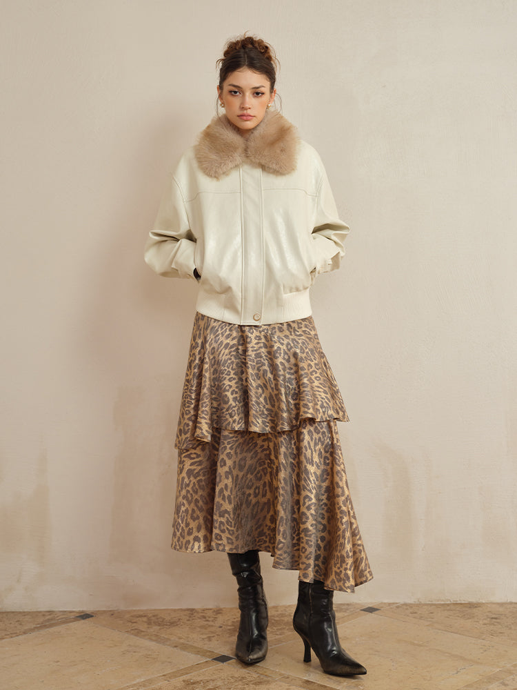 J TheChosen Asymmetrical Leopard Print Long Skirt