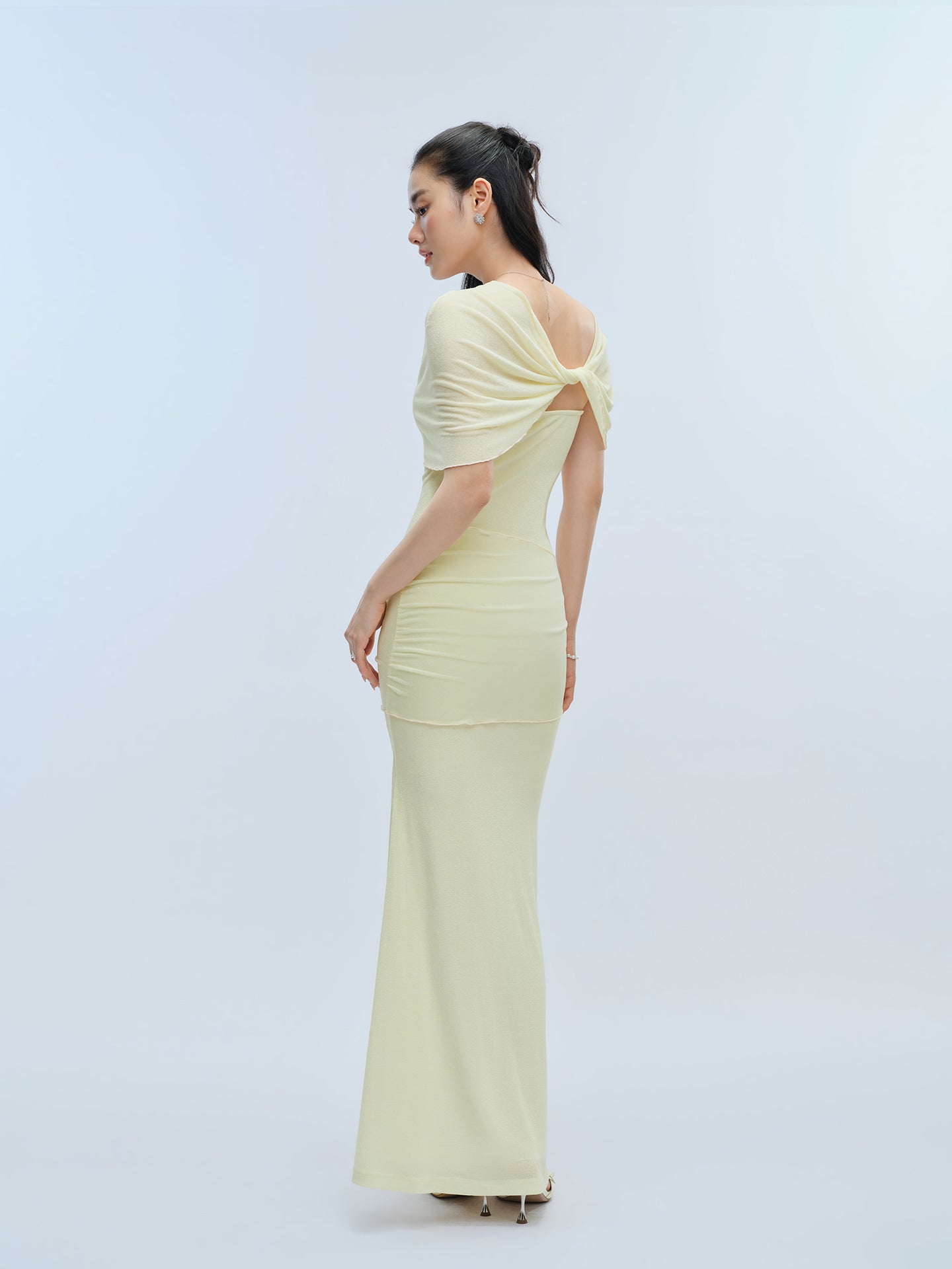 J TheChosen Yellow Satin Gown with Floral Stole