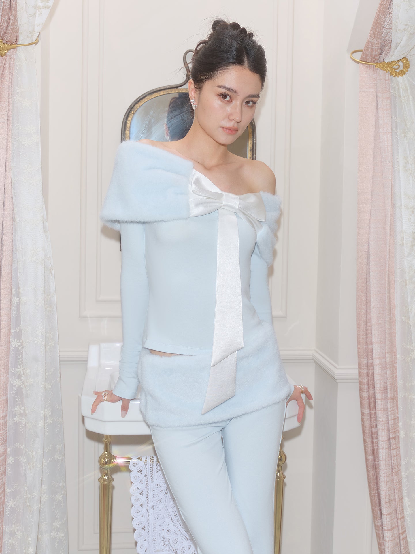 J TheChosen Baby Blue Bow Top with Fur