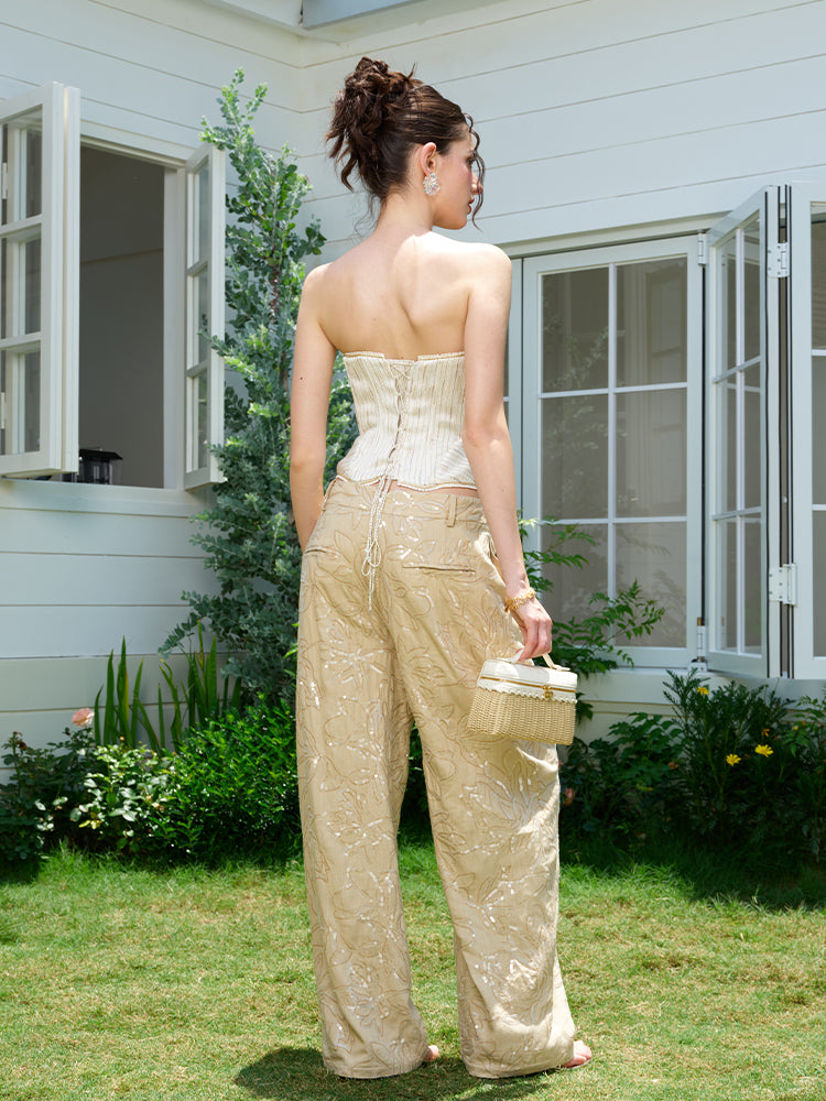 J TheChosen Champagne Shiny Silk Corset Top