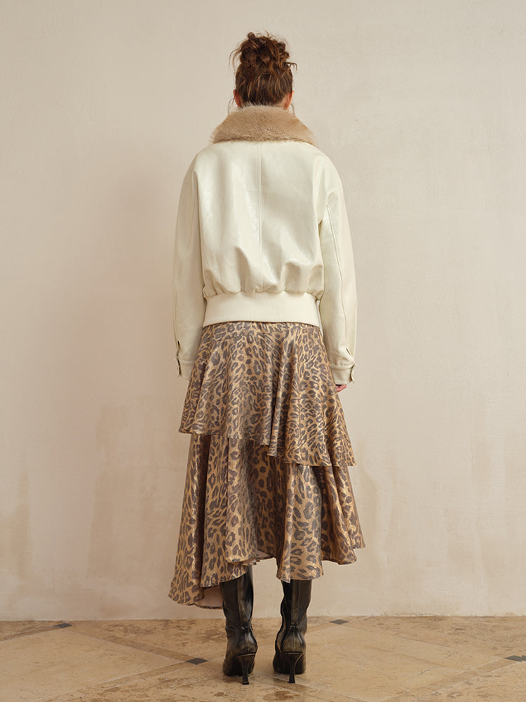 J TheChosen Asymmetrical Leopard Print Long Skirt