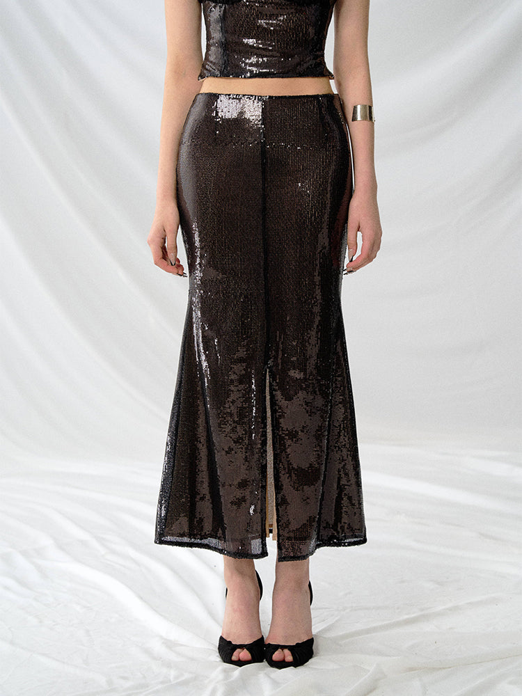 J TheChosen Black Sequin Fishtail Skirt