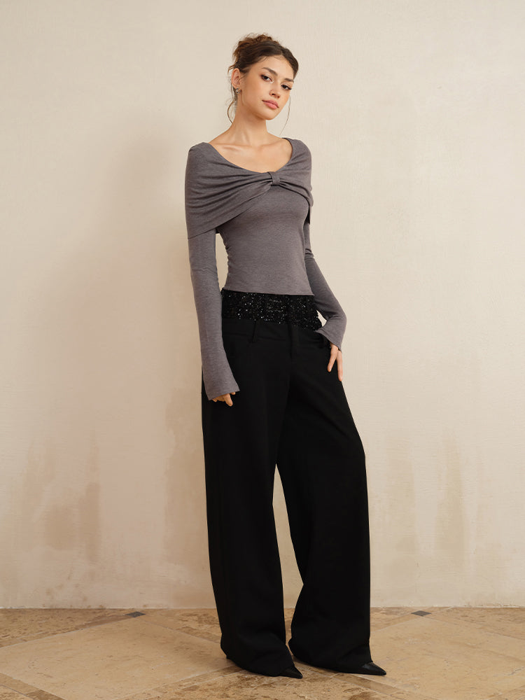 J TheChosen Faux Two-Piece Knit Top with Bow