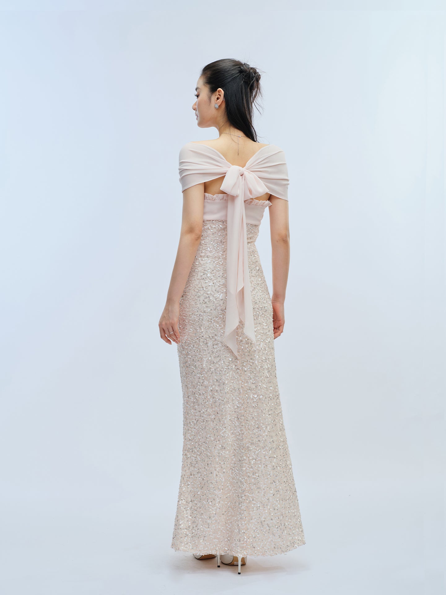 J TheChosen Pink Sequin Chiffon Bow Dress