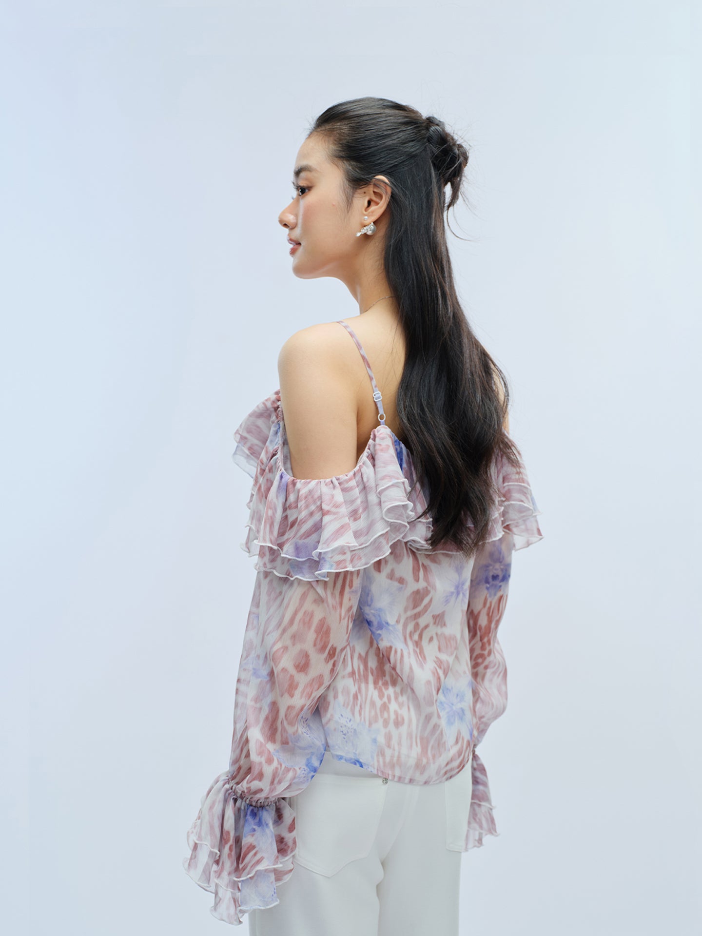 J TheChosen Leopard Chiffon Ruffle Top
