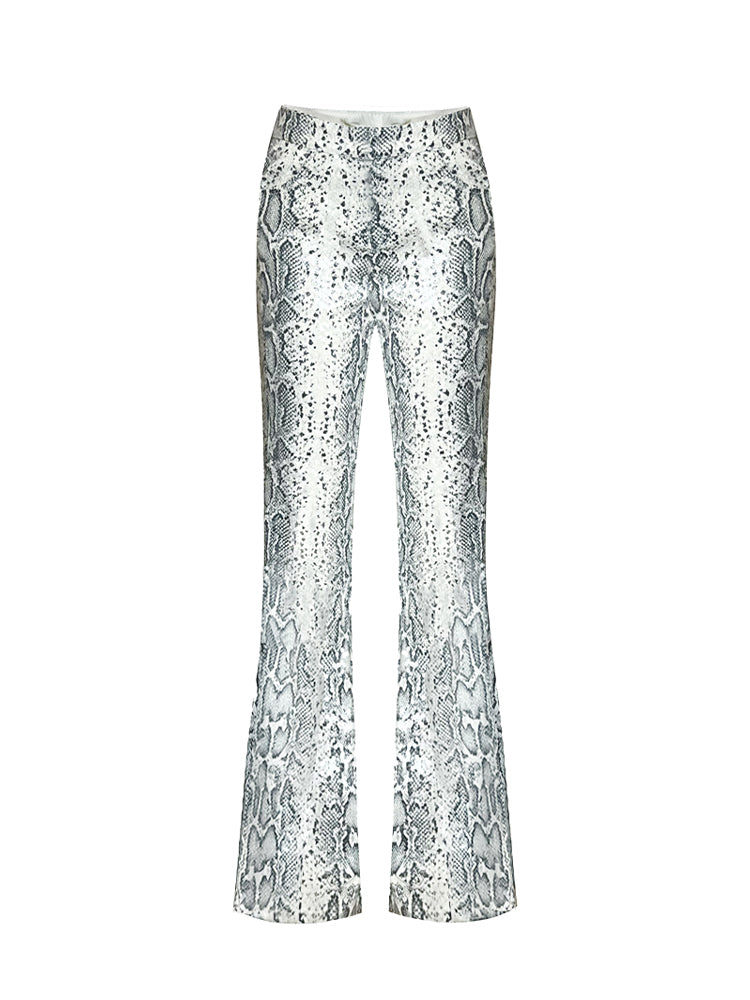 J TheChosen Snake Print Sequin Fitted Flared Pants