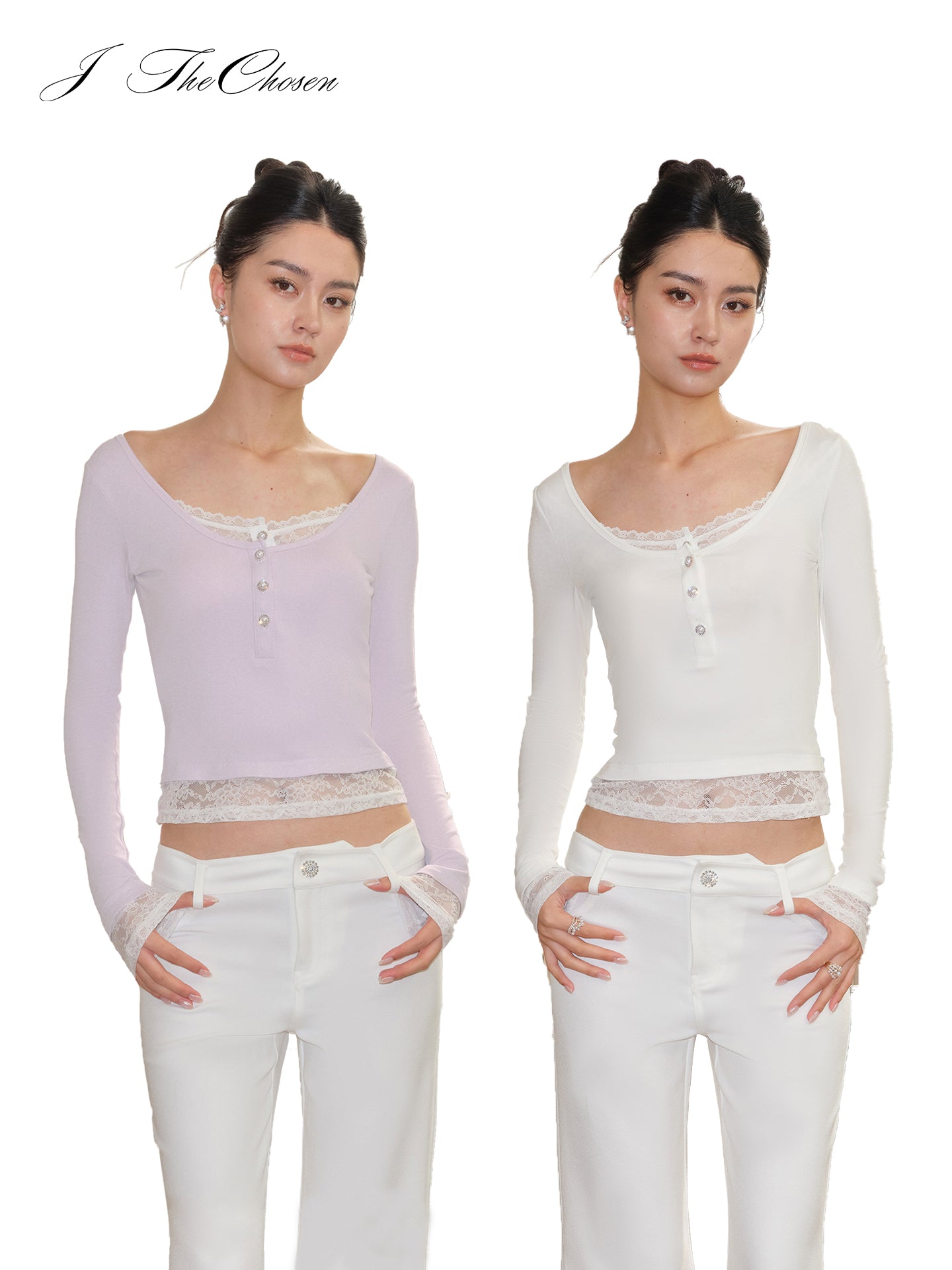 J TheChosen Two-Piece Lace Henley Top