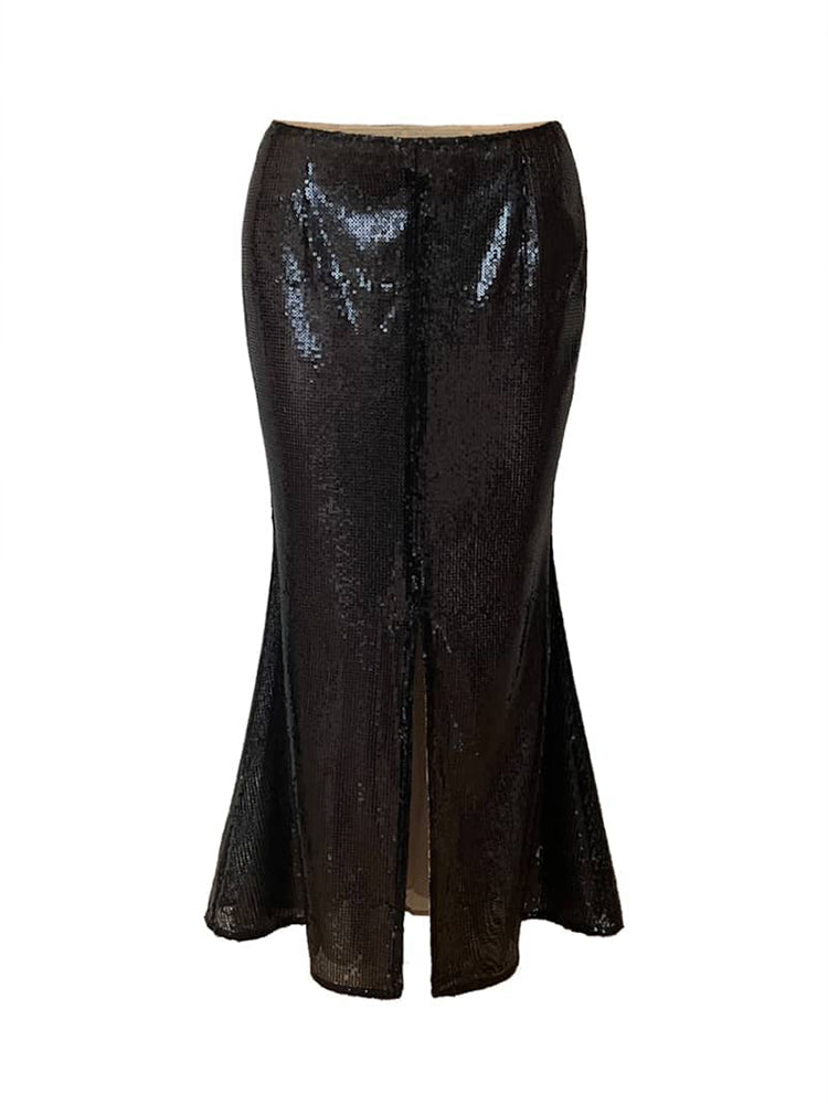 J TheChosen Black Sequin Fishtail Skirt