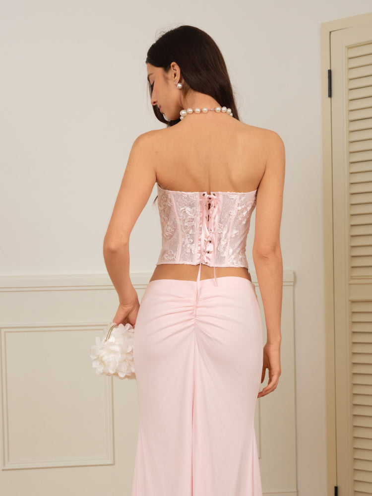J TheChosen "Rosey Veil" Lace Sequin Fishbone Bustier
