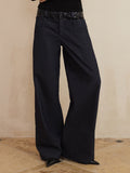 J TheChosen Dual-Waist Lace and Sequin Patchwork Navy Wide-Leg Pants